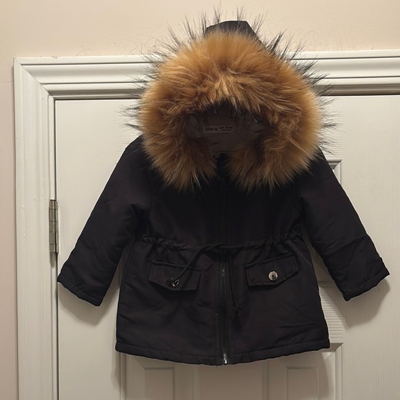 SHEIN Black faux fur hooded coat - Picture 1 of 5